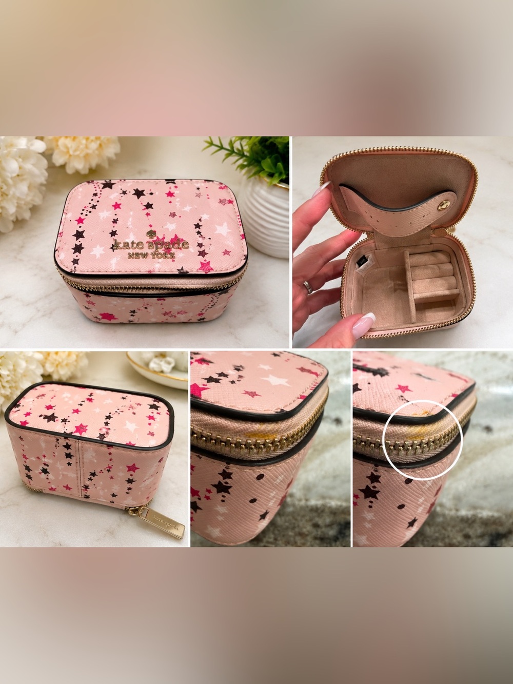 kate spade Pink Multi Star Print travel Jewelry Case